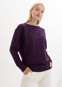 Strickpullover bonprix "Pullover mit Fledermaus&auml;rmeln", Damen, Gr. 40/42 (M), lila (dunkellila), Feinstrick, Obermaterial: 70% Baumwolle, 30% Polyamid, unifarben, figurumspielend h&uuml;ftbedeckend, Rundhals, Fledermaus&auml;rmel Strickb&uuml;ndchen, Pullover Strickpullover, im Feinstrick mit hohem Baumwollanteil, mit Fledermaus&auml;rmeln