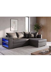 Ecksofa Collection AB "John L-Form, B: 226 cm, Schlaffunktion & Bettkasten", grau (anthrazit), B:226cm H:40cm T:160cm, 100%poliester, Sofas, Ecksofa, Regalelement mit Licht, Couch mit Federkern, 2 Zierkissen