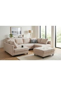 Wohnlandschaft OTTO HOME "Antonia U-Form, B: 298 cm, inkl. Hocker, Federkernpolsterung", rosa (beige), B:298cm H:86cm T:184cm, 100%Polyester, Sofas, Wohnlandschaft, extra gro&szlig;e Liegefl&auml;che, 282x178cm, inkl. 3 Zierkissen