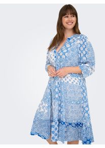 Tunikakleid Only CARMAKOMA "CARMILANA 3/4 DRESS WVN NOOS", Damen, Gr. 48, N-Gr, blau (princess blau aop:mix graphic), Web, Obermaterial: 100% Viskose, bedruckt, loose fit kniebedeckend, V-Ausschnitt, elastischer Bund, Kleider Tunikakleid, Sommerkleid