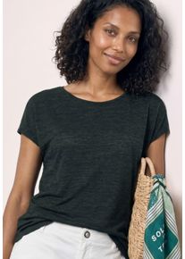 Shirttop Street One, Damen, Gr. 42, gr&uuml;n (deep bound gr&uuml;n), Jersey, Obermaterial: 55% Polyester, 45% Viskose, meliert, normal h&uuml;ftbedeckend, U-Boot-Ausschnitt, Tops Shirttop, Sommershirt mit Boat Neck und Smok-Detail
