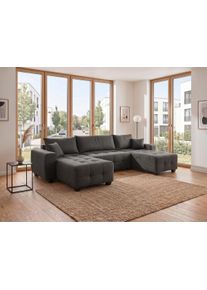 Wohnlandschaft OTTO HOME "Bella U-Form, B: 314 cm, inkl. Schlaffunktion, auch in Cord", grau (anthrazit), B:314cm T:162cm, 100%Polyester, Sofas, Wohnlandschaft, inkl. Bettkasten, Bonellfederkern, extra gro&szlig;e Liegefl&auml;che: 269x135cm