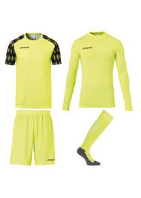 Sportanzug Uhlsport "Torwart-Sets REACTION GOALKEEPER SET Kids", M&auml;dchen, Gr. 152, gelb (fluo gelb, schwarz), Obermaterial: 89% Polyester Pol. recyc.. 6% Elasthan EL. 5% Baumwolle CO., Sportanz&uuml;ge Sportanzug