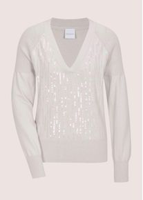 Madeleine Mode Longpullover MADELEINE "Feinstrickpullover Baumwollpullover mit Pailletten", Damen, Gr. 34, wei&szlig; (perlwei&szlig;), Obermaterial: 95% Baumwolle CO. 5% Kaschmir WS., Modern, figurumspielend, V-Ausschnitt, Pullover Longpullover, Pailletten im Vorderteil