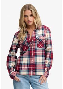 Karobluse Superdry "LUMBERJACK CHECK FLANNEL SHIRT", Damen, Gr. S, rot (delta check rot), Web, Obermaterial: 100% Baumwolle, kariert, relaxed fit normal, Blusen Karobluse, Baumwolle, relaxed fit, aus weichem Flanell