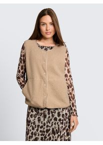 Fleeceweste Tom Tailor "Boxy", Damen, Gr. XL, beige (gravel beige), Fleece, Obermaterial: 100% Polyester, unifarben, loose fit h&uuml;ftbedeckend, Rundhals, Westen Fleeceweste, mit Rei&szlig;verschluss