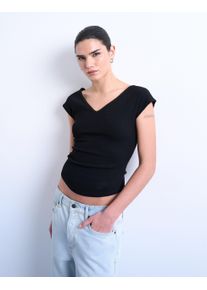 V-Shirt Topshop "TSLISSY SS V-NECK T-SHIRT JRS NOOS", Damen, Gr. M (40/42), schwarz, Jersey, Obermaterial: 95% Baumwolle, 5% Elasthan, unifarben, slim fit normal, V-Ausschnitt, Shirts V-Shirt, Baumwollmischung, slim fit