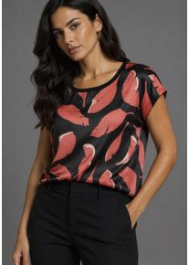Shirtbluse Bruno Banani, Damen, Gr. 46, rot (bl&auml;tterdr ec), Satin, Obermaterial: 100% Polyester. R&uuml;ckenteil: 100% Viskose, bedruckt, gemustert, leicht gl&auml;nzend, mehrfarbig, figurumspielend h&uuml;ftlang, Rundhals, Blusen Shirtbluse, mit elegantem Druck im Vorderteil, Topseller