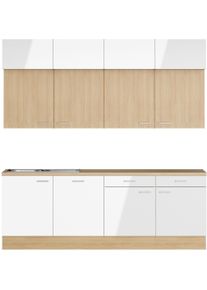 K&uuml;chenzeile KOCHSTATION "KS-Lucy", wei&szlig; (k&uuml;che: wei&szlig;, korpus: eiche hell, arbeitsplatte: eiche hell), B:240cm H:247cm T:60cm, Komplettk&uuml;chen-Sets, K&uuml;chenzeile, Breite 240 cm, Soft-Close, inkl. Zubeh&ouml;r, wahlweise mit Geschirrsp&uuml;ler