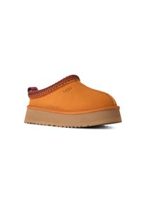 UGG Australia Slipper UGG "W TAZZ II", Damen, Gr. 9 (40), orange (camelfarben), Textil, Veloursleder, Schuhe Slipper, Pantoffel, Schlupfschuh, Mule mit Textilborde im Ethno-Look