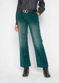 Cordhose bonprix "Stretch-Cordhose, Wide", Damen, Gr. 48, N-Gr, gr&uuml;n (tiefgr&uuml;n used), Cord, Obermaterial: 98% Baumwolle, 2% Elasthan, unifarben, loose fit lang, Hosen Cordhose, aus Baumwolle und Elasthan, Loose Fit, ausgestelltes Bein