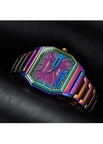 Holzkern; Orologio di legno Space Warp (Ametista/Arcobaleno), Uomo, Legno naturale