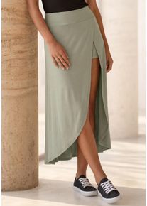 Maxirock Lascana "mit integrierter Shorts und kleiner Tasche", Damen, Gr. 46, gr&uuml;n (helles khaki), Jersey, Obermaterial: 95% Viskose, 5% Elasthan, unifarben, figurumspielend kn&ouml;chellang, R&ouml;cke Maxirock, langer Strandrock, luftiger Sommerrock mit Shorts, Jerseyrock, Topseller