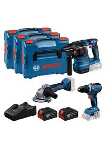 Akku-Bohrschrauber Bosch Professional "Combo Kit 18V Profi-Set", blau, Bohrmaschinen, Akku-Bohrschrauber, inkl. Bohrhammer, Winkelschleifer, 2 Akkus, Lageger&auml;t und 3 L-BOXXen