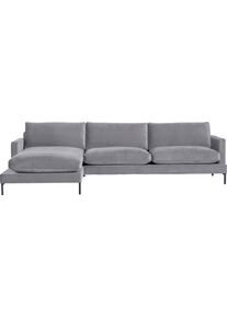 Ecksofa Andas "Welland, L-Form", grau, B:290cm H:84cm T:171cm, Luxus-Microfaser weich (100% Polyester);Samtvelours (100% Polyester), Sofas, Ecksofa, mit schwarzen Metallf&uuml;&szlig;en, mit Federf&uuml;llung im Sitz- und R&uuml;ckenkissen
