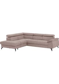 Ecksofa COTTA "Kitty L-Form, B: 249 cm", braun (mud), B:249cm H:72cm T:207cm, Microfaser (100% Polyester);Flachgewebe (100% Polyester), Sofas, Ecksofa, mit Kopfteilverstellung, optional Bettfunktion & Bettkasten
