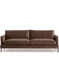 3-Sitzer Andas "Welland", braun, B:229cm H:84cm T:101cm, Samtvelours (100% Polyester);Luxus-Microfaser (100% Polyester), Sofas, 3-Sitzer, in Knautsch-Optik mit Metallf&uuml;&szlig;en