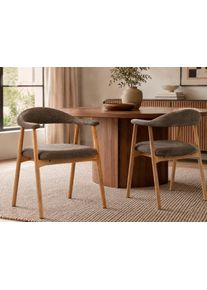 Esszimmerstuhl ACTONA GROUP "Addi, Stuhl, 2er-Set, gepolstert, Moderner Stil, Gestell aus Eiche", grau (, eiche, eiche, taupe), B:56cm H:75,5cm T:54cm, 96% Polyester, 4% Acryl, St&uuml;hle, Esszimmerstuhl, Mit Armlehnen, ge&ouml;lte Oberfl&auml;che, einfache Selbstmontage, Monza-Stoff