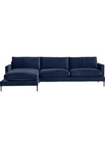 Ecksofa Andas "Welland, L-Form", blau (dunkelblau), B:290cm H:84cm T:171cm, Luxus-Microfaser weich (100% Polyester);Samtvelours (100% Polyester), Sofas, Ecksofa, mit schwarzen Metallf&uuml;&szlig;en, mit Federf&uuml;llung im Sitz- und R&uuml;ckenkissen
