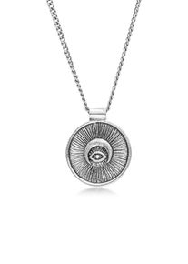 Kette mit Anh&auml;nger HAZE & GLORY "Halskette M&uuml;nze Evil Eye - Sun 925 Silber" Gr. 60, silber, Halsketten, Damen, 60, Silber 925 (Sterlingsilber), Kette mit Anh&auml;nger