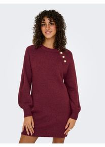 Strickkleid Only "ONLEMMA LIFE LS BUTTON ONEC DRESS CC KNT", Damen, Gr. 3XL, N-Gr, gold (cabernet detail:melange, gold button), Strick, Obermaterial: 50% Polyacryl, 50% Polyester, meliert, regular fit kurz, Rundhals, Rippb&uuml;ndchen, Kleider Strickkleid, mit Zierkn&ouml;pfen