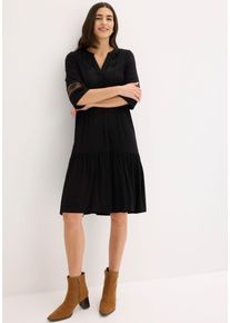 Tunikakleid bonprix, Damen, Gr. 40/42 (M), N-Gr, schwarz, Web, Obermaterial: 95% Viskose, 5% Elasthan, ausgestellt, Kleider Tunikakleid, ausgestellte Passform, mit hochwertiger Spitze, mit 3/4-&Auml;rmeln