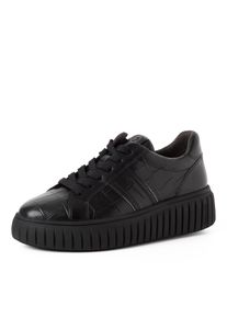 Plateausneaker Tamaris, Damen, Gr. 42, schwarz (schwarz, kroko), Leder, Lederimitat, Schuhe Plateausneaker, Freizeitschuh, Halbschuh, Schn&uuml;rschuh mit Ziern&auml;hten