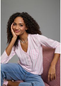 Schlupfbluse Laura Scott, Damen, Gr. 44, rosa (rosa gestreift), Web, Obermaterial: 100% Viskose, gestreift, bequem h&uuml;ftbedeckend, V-Ausschnitt, mit Riegel krempelbar, Blusen Schlupfbluse, gestreifte Langarmbluse, leicht transparent, V-Ausschnitt