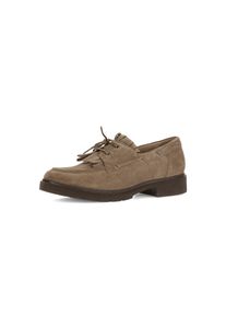 Schn&uuml;rschuh Gabor, Damen, Gr. 37,5, Leder Textil, beige, Veloursleder, Schuhe Schn&uuml;rschuh, Blockabsatz, Halbschuh mit modischen Fransen, Weite G (=weit)