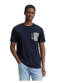 Rundhalsshirt Tom Tailor Denim, Herren, Gr. XL, blau (midnight navy blau), Single Jersey, Obermaterial: 100% Baumwolle, bedruckt, regular fit taillenbedeckt, Rundhals, Shirts Rundhalsshirt, mit verschiedenen Logo Prints