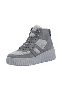 Winterboots Rieker, Damen, Gr. 42, grau (grau, schwarz), Nubuklederimitat, Textil, unifarben mit Farbeinsatz, Schuhe Winterboots, Schn&uuml;rboots, High Top Sneaker, Stiefelette mit gepolstertem Schaftrand