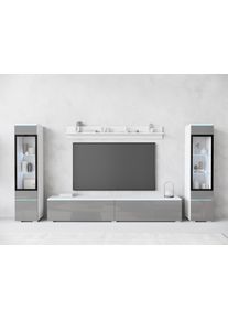 Wohnwand Home Affaire "VERA II", grau (wei&szlig;, grau hochglanz), B:260cm H:130cm T:33cm, Kastenm&ouml;bel-Sets, Wohnwand, Mediawand 260 cm, Vitrine mit Verglasung, stehend und h&auml;ngend