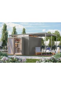 Ger&auml;tehaus Karibu "Titanium 3,5 SET mit Anbaudach", grau (graualuminium), Ger&auml;teh&auml;user, Metall, Ger&auml;tehaus, Made in Germany