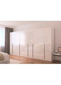 Dreht&uuml;renschrank OTTO HOME "Kleiderschrank Schrank Garderobe AGORDO Schlafzimmer", wei&szlig; (alpinwei&szlig;, hochglanz wei&szlig;), B:405cm H:210cm T:54cm, Schr&auml;nke, Dreht&uuml;renschrank, durchdachte Innenausstattung, in 8 Breiten und 2 H&ouml;hen MADE IN GERMANY