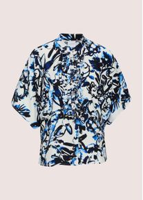 Madeleine Mode Kurzarmbluse MADELEINE "Blusenshirt Oversized-Bluse mit R&uuml;schen", Damen, Gr. 46, wei&szlig; (wei&szlig;, marine), Obermaterial: 100% Viskose CV., Modern, oversize, Blusen Kurzarmbluse, Bluse mit R&uuml;schendekoration an der Knopfleiste