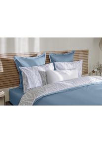 2 Taies d'oreiller Percale de coton EMMA 65x65 - R&eacute;versible Fleur Bleu C&eacute;leste