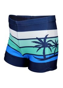 Badehose AQUARTI "Badehose Jungen Badehose Gestreift mit Motiven", Jungen, Gr. 134, N-Gr, blau (dunkelblau, gr&uuml;n, palmen), Obermaterial: 80% Polyester PES. 20% Elasthan EL., Badehosen Badehose