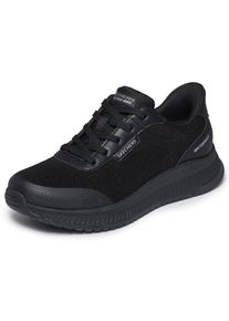 Sneaker Skechers "BOBS SQUAD 4-ESSENTIAL LOOK", Damen, Gr. 39, schwarz (schwarz uni), Lederimitat, unifarben, Schuhe Sneaker, Slipper mit Slip-ins und waterproof Ausstattung