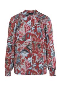Schlupfbluse GOLDNER "Satin-Schlupfbluse mit Blumendruck", Damen, Gr. 44, rot (rot, gemustert), Obermaterial: 100% Viskose CV., figurumspielend, Gummibund, Blusen Schlupfbluse, gesmokte Schulterpartie