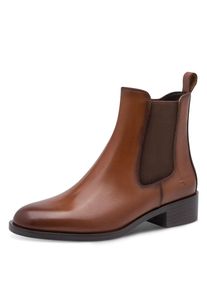 Chelseaboots Tamaris, Damen, Gr. 38, braun (cognac), Leder, Schuhe Chelseaboots, Blockabsatz, Stiefelette mit praktischem Innenrei&szlig;verschluss