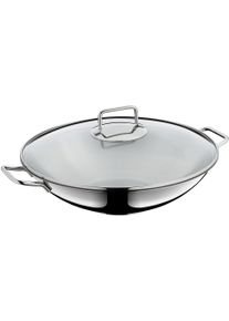 Wok WMF "Macao, &Oslash; 36 cm, Wokpfanne mit Glasdeckel, induktionsgeeignet", silber (edelstahlfarben, transparent), &Oslash;:36cm, Pfannen, Wok, f&uuml;r alle g&auml;ngigen Herdarten geeignet, sp&uuml;lmaschinengeeignet