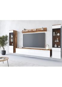 Wohnwand Home Affaire "VERA II", wei&szlig; (votaneichefarben, wei&szlig; hochglanz), B:260cm H:130cm T:33cm, Kastenm&ouml;bel-Sets, Wohnwand, Mediawand 260 cm, Vitrine mit Verglasung, stehend und h&auml;ngend