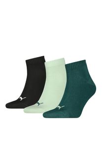 Kurzsocken Puma "Puma UNISEX QUARTER PLAIN 3P", Damen, Gr. 35-38, bunt (gr&uuml;n, soft grass, schwarz), Baumwollmischung, elastisch, Socken Kurzsocken, Atmungsaktiv, Rippenb&uuml;ndchen, weiche Baumwollmischung