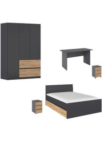 Rauch "Komplettzimmer Schlafzimmer-Set (5-St.) Jugendzimmer-Set JOEL" Set, Bett 90x200 oder 140x200 cm, Ausstattungspakete BASIC/CLASSIC/PREMIUM, 5 Stk. tlg. Bett 2 Breiten,Nachttisch,Tisch,Rollcontainer,Schrank MADE IN GERMANY