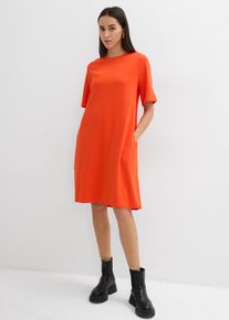 Shirtkleid bonprix, Damen, Gr. 48/50 (XL), N-Gr, orange (mohnrot), Obermaterial: 70% Viskose, 25% Polyester, 5% Elasthan, l&auml;ssig geschnitten, Kleider Shirtkleid, l&auml;ssige Passform, A-Linie, Kurzarm-Design, aus Viskose, ohne Kragen