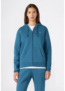 Kapuzensweatjacke Champion "SPORTWEAR ZIP-UP HOODIE Slim Fit", Damen, Gr. XS, blau (idt), Obermaterial: 55% Baumwolle, 45% Polyester, Sweatjacken Kapuzensweatjacke, mit durchgehendem Rei&szlig;verschluss, k&ouml;rpernahe Passform
