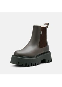 Chelseaboots Buffalo "ASPEN", Damen, Gr. 42, braun, Lederimitat, Schuhe Chelseaboots, Stiefelette, Plateauboots mit Stretcheinsatz