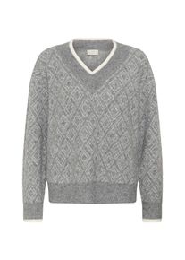 Strickpullover Kaffe "Damen Strickpullover KAsirens", Damen, Gr. XS, grau (grau meliert, chalk argyle), Obermaterial: 53% Polyester PES. 39% Polyacryl PAN. 5% Wolle mw. 3% Elasthan EL., Pullover Strickpullover