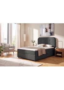 Boxbett Home Affaire "AMRUM, Polsterbett mit Bettkasten, inkl. Taschenfederkernmatratze H3", grau (anthrazit), B:131cm L:210cm, Komplettbetten, Boxbett, mit Kaltschaumtopper, Chenille-Bezug, 120x200 & 180x200 cm
