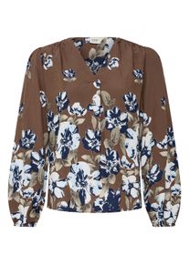 Langarmbluse Fransa "Damen Langarm FRCARRIE", Damen, Gr. S, braun (petal poise raindrum), Obermaterial: 80% Viskose CV. 20% Nylon NY., Blusen Langarmbluse